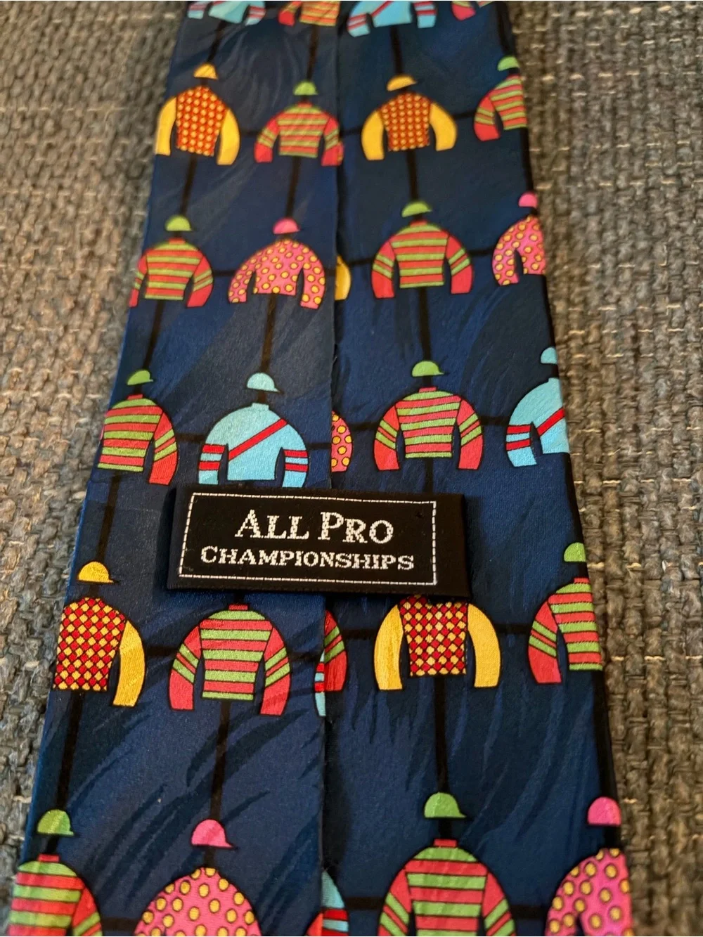 Navy Novelty Silk Tie with Multicolor Jockey Jacket Motif
